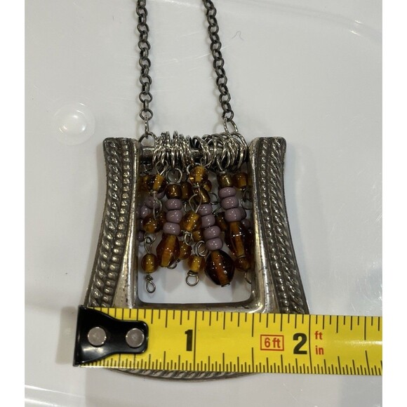 Vintage Artisan Crafted Silver Tone Belt Buckle Link Chain Pendant Necklace - Picture 6 of 7